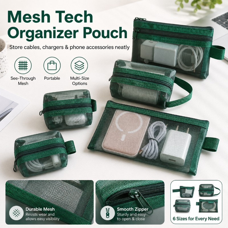 6PCS Mesh Tech Organizer Pouch - Office Tech Bag 评论和价格