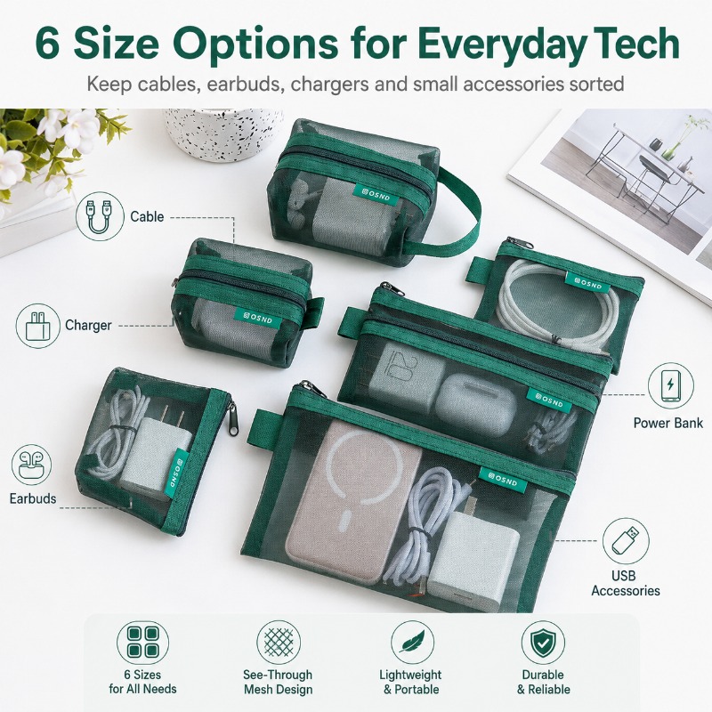 6PCS Mesh Tech Organizer Pouch - Office Tech Bag 评论和价格